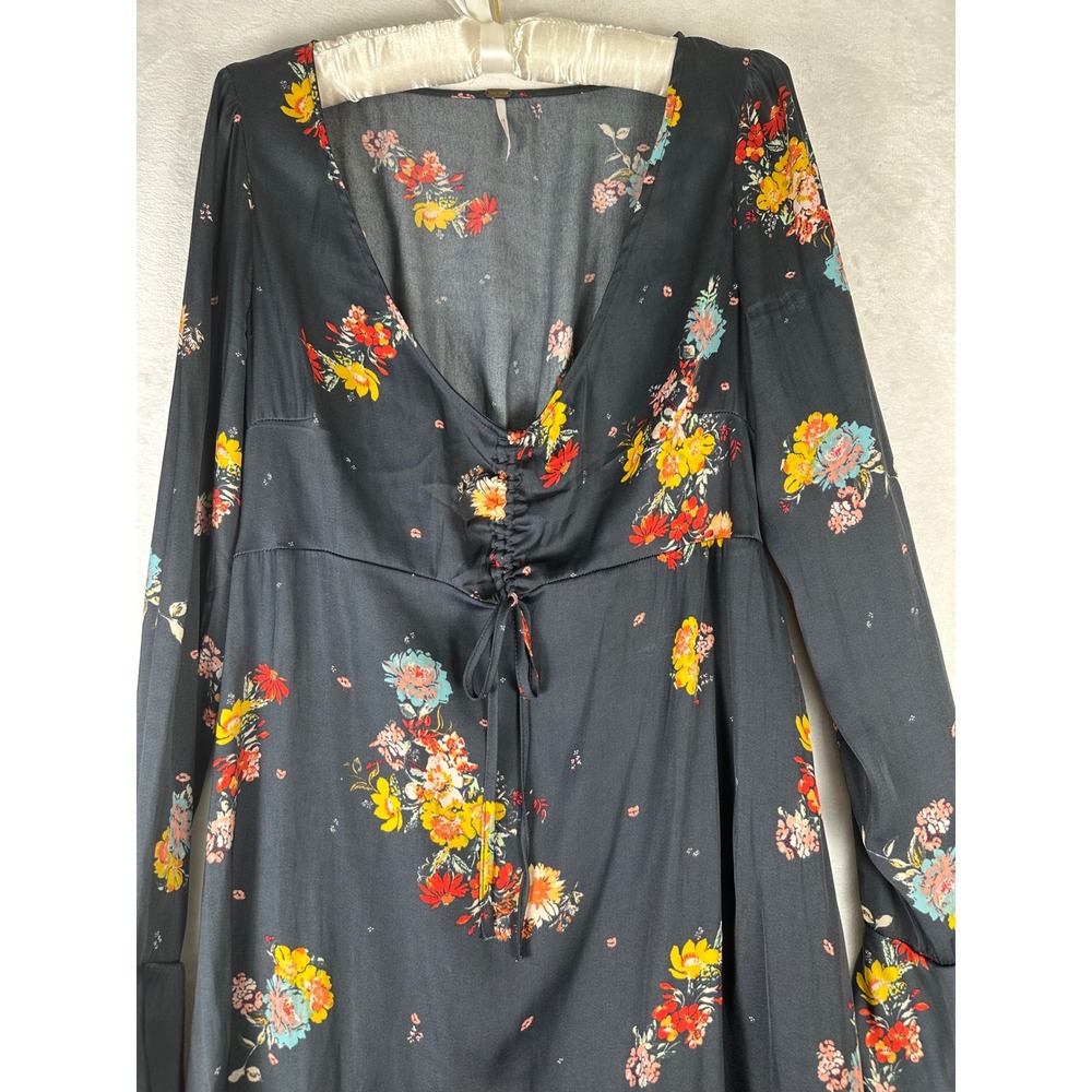 Free People Floral Mini Dress S Black Boho Romantic Whimsigoth Witchy Festival - Picture 6 of 11
